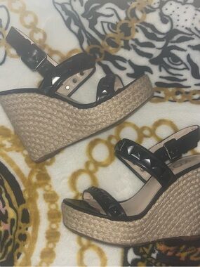 MICHAEL KORS studded Wedge Espadrille Sandals in Black and Natural - Women